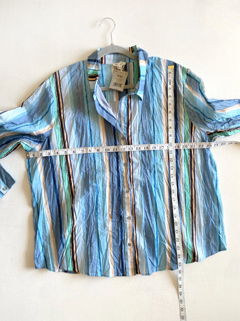 Nic+Zoe Stripe Core Cotton Crinkle Shirt Nwt ($108) Size Xxl Blue Multi Color — image 5 of 8
